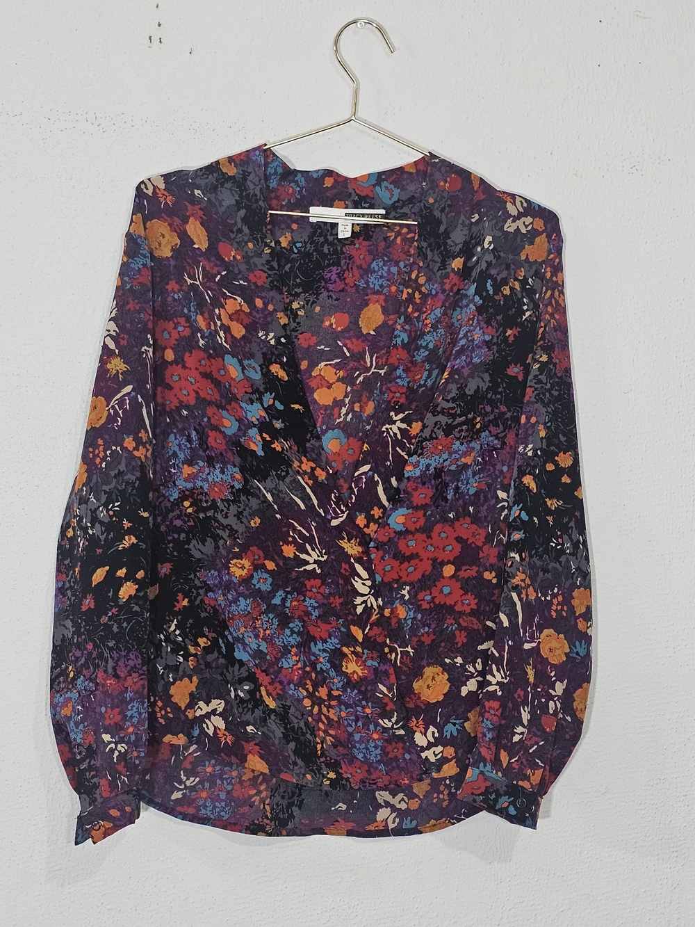 Tracy Reese Purple Floral Faux Wrap Blouse with Multicolor V-neck Womens Sz L